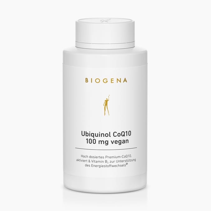 Biogena, Ubiquinol CoQ10 100 mg vegan, Flasche, weiß, Hoch dosiertes Premium-CoQ10, aktiviert & Vitamin B₂ zur Unterstützung des Energiestoffwechsels®