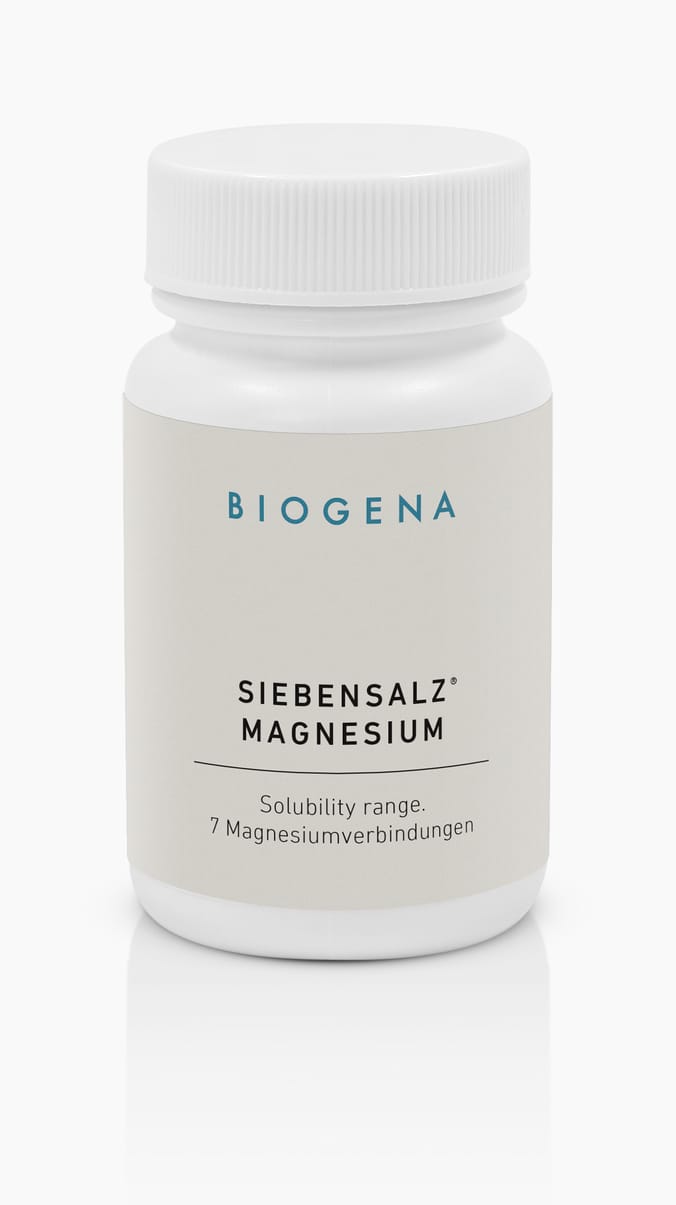 Biogena, SIEBENSALZ® MAGNESIUM, Flasche, weiß, Löslichkeitsbereich. 7 Magnesiumverbindungen