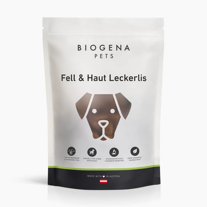Fell & Haut Leckerlis für Hunde – mit Biotin & Zink Fell & Haut Leckerlis für Hunde – mit Biotin & Zink