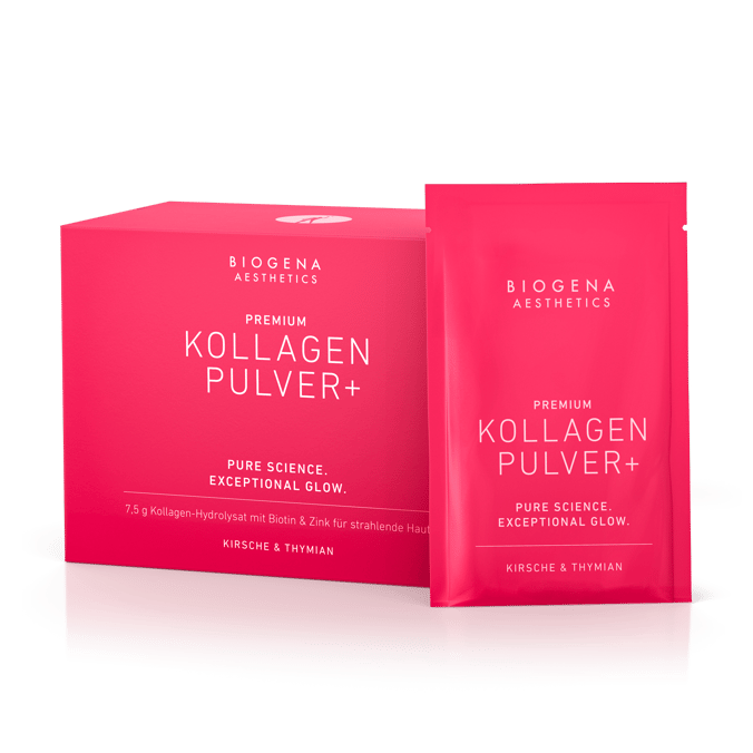Biogena Aesthetics, KOLLAGEN PULVER+, Sachet, magenta, REINE WISSENSCHAFT. AUSSERGEWÖHNLICHER GLOW.