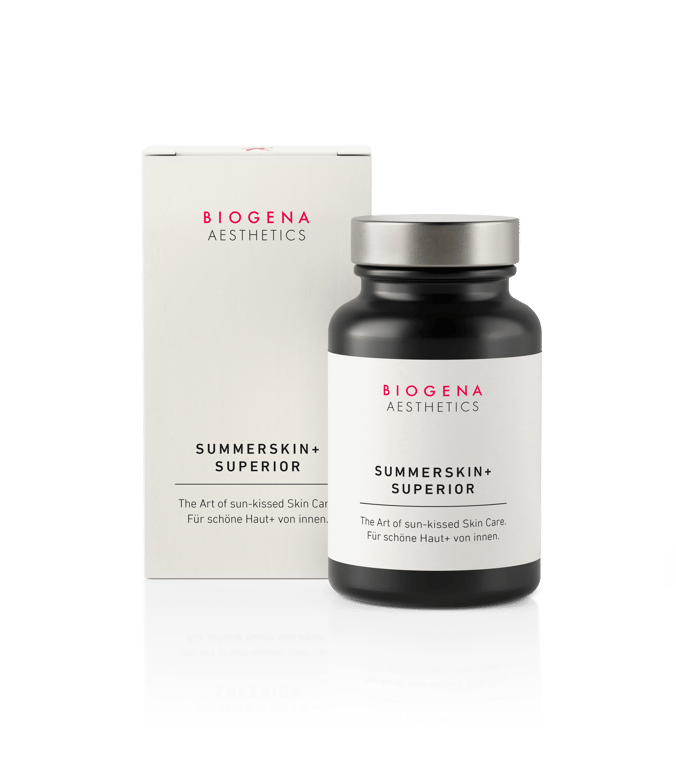 Biogena Aesthetics, SUMMERSKIN+ SUPERIOR, Sticlă, alb, Arta îngrijirii pielii sărutate de soare. Pentru o piele frumoasă+ din interior.