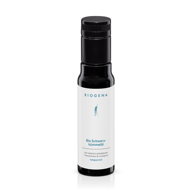 Biogena, Bio Schwarz-kümmelöl, Sticlă, alb, cu timochinonă și acid linoleic prezente în mod natural presat la rece