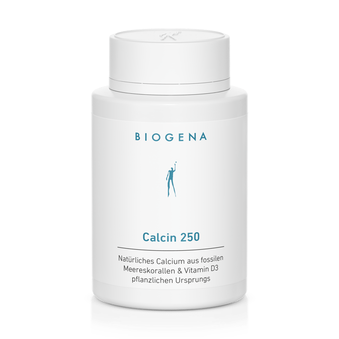 Biogena, Calcin 250, Sticlă, alb, Calciu natural din corali marini fosili & vitamina D3 de origine vegetală