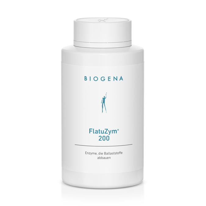 Biogena, FlatuZym® 200, Sticlă, alb, Enzime care descompun fibrele alimentare