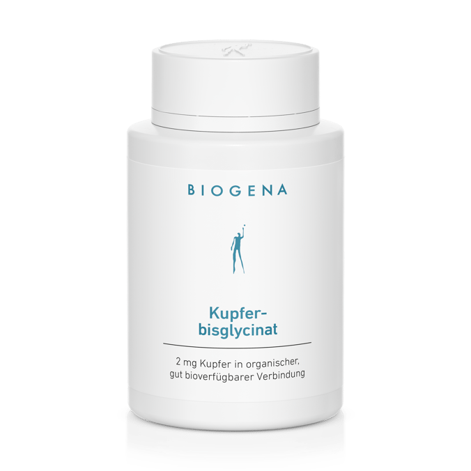 Biogena, Kupfer-bisglycinat, Sticlă, alb, 2 mg de cupru într-un compus organic, bine biodisponibil