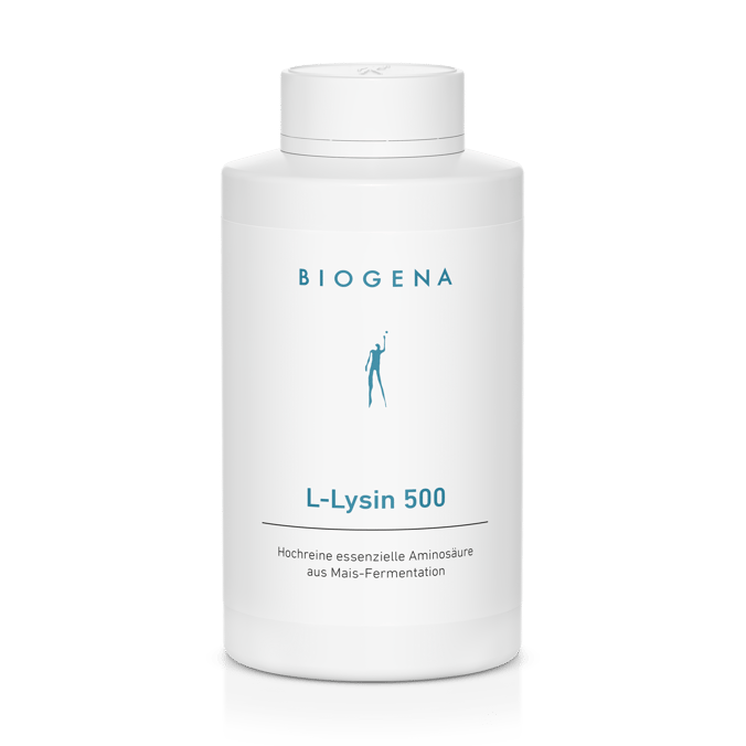 Biogena, L-Lysin 500, Sticlă, alb, Aminoacid esențial de înaltă puritate din fermentarea porumbului