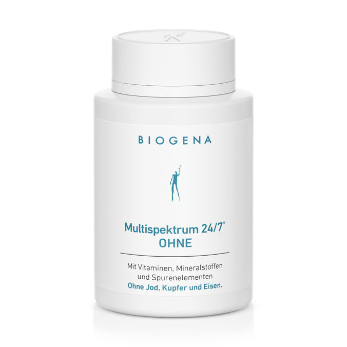Biogena, Multispektrum 24/7® OHNE, Sticlă, alb, Cu vitamine, minerale și oligoelemente; Fără iod, cupru și fier.