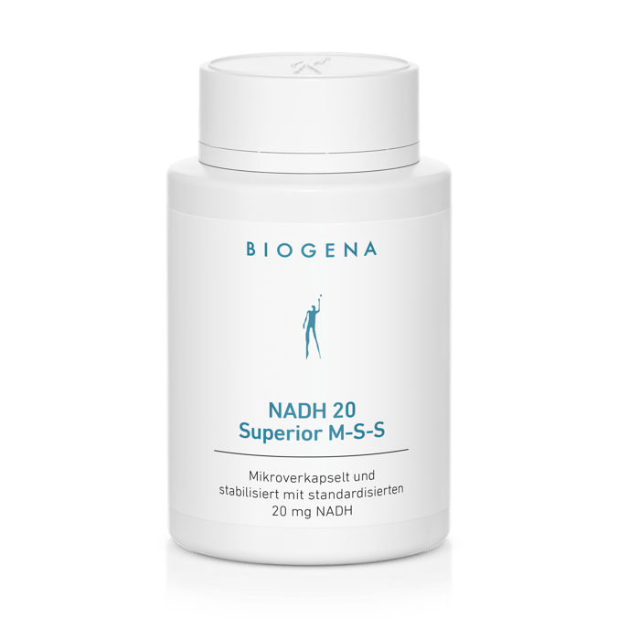 Biogena, NADH 20 Superior M-S-S, Sticlă, alb, Microîncapsulat și stabilizat cu 20 mg NADH standardizate