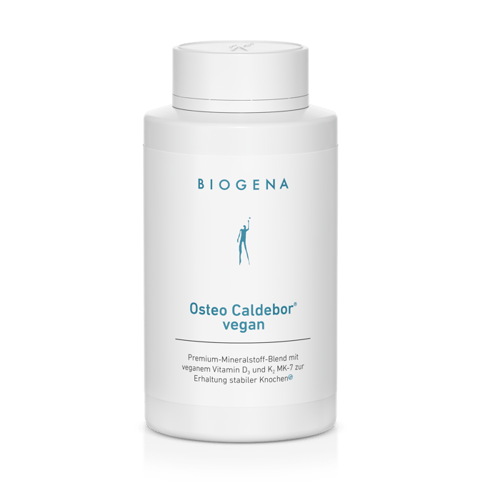 Biogena, Osteo Caldebor® vegan, Sticlă, alb, Amestec premium de minerale cu vitamina D3 vegană și K2 MK-7 pentru menținerea oaselor stabile®