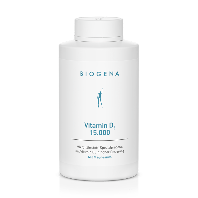 Biogena, Vitamin D₃ 15.000, Sticlă, alb, Preparat special de micronutrienți cu vitamina D₃ în dozaj ridicat Cu magneziu