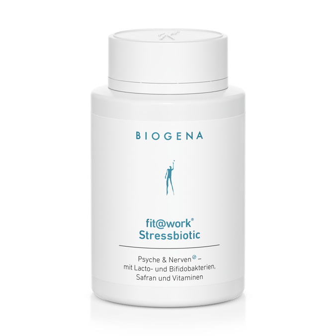 Biogena, fit@work® Stressbiotic, Sticlă, alb, Psihic & nervi®- cu Lacto- și Bifidobacterii, șofran și vitamine