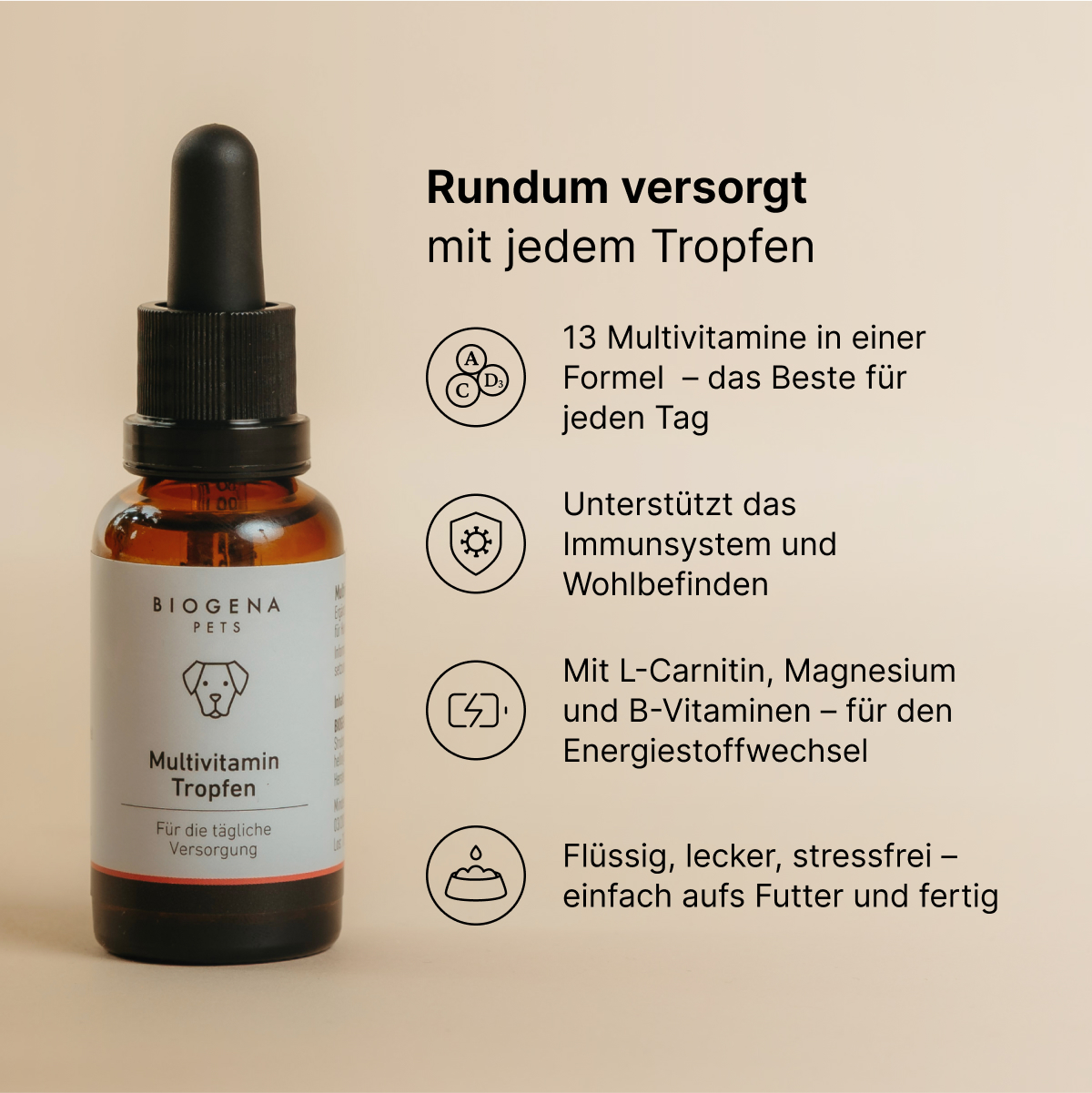 biogena_pets_multivitamin_tropfen_fuer_die_tgliche_versorgung_in_brauner_glasflasche_mit_pipette_und_weisser_verpackung_mit_schwarzer_schrift_und_hundesymbol