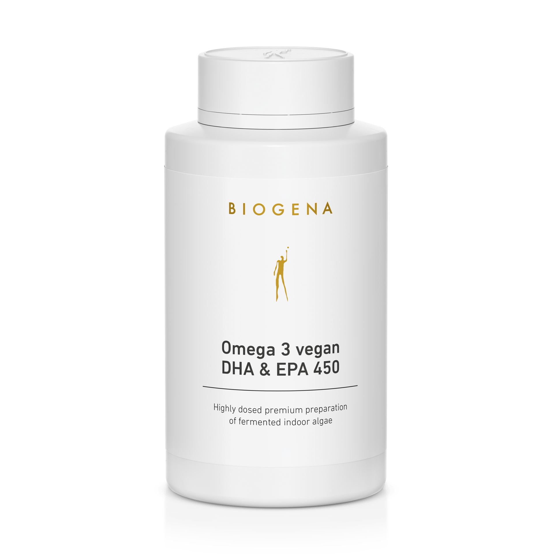 Biogena, Omega 3 vegan DHA & EPA 450, Bottle, white, Highly dosed premium preparation of fermented indoor algae