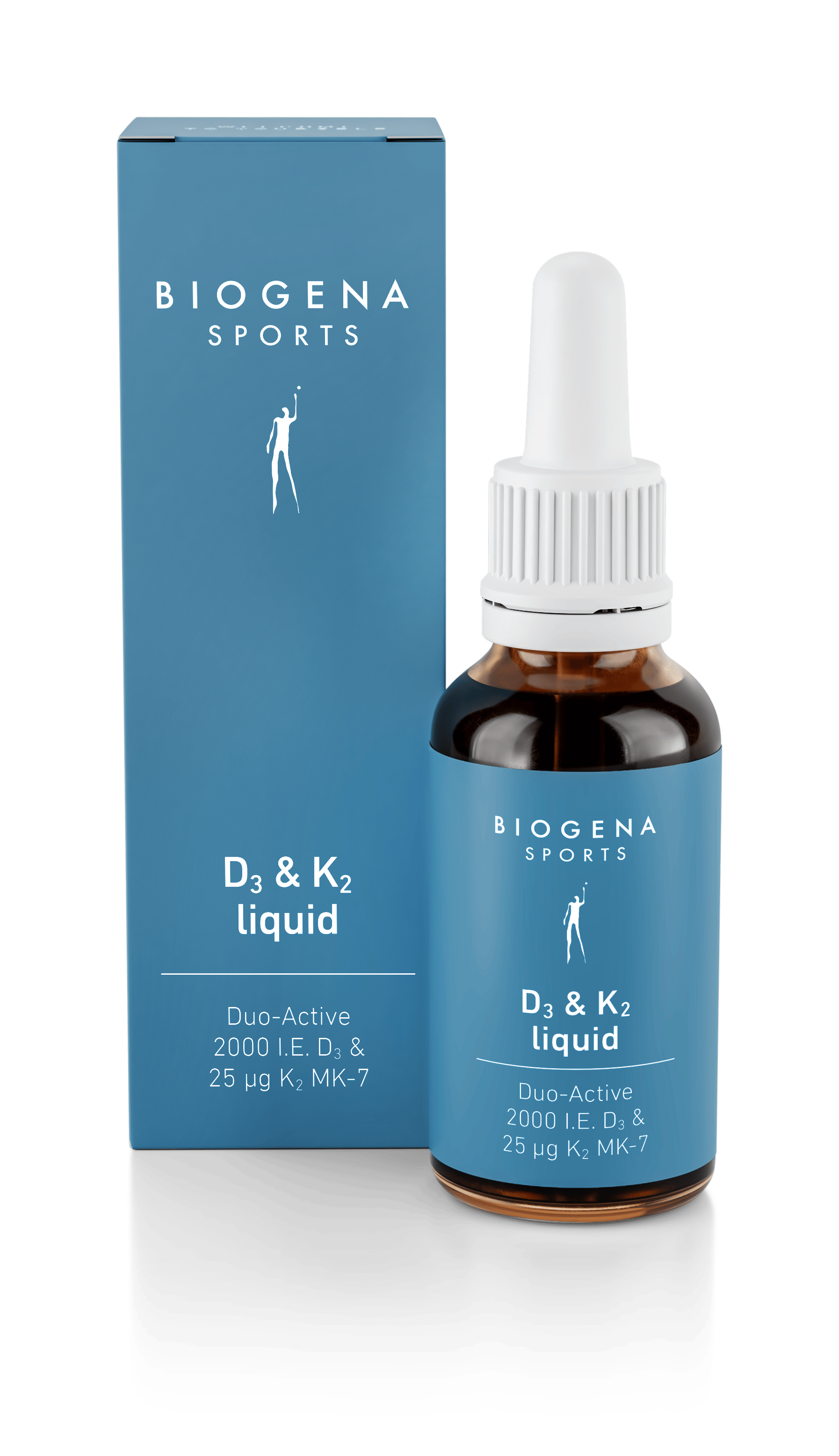 Biogena Sports, D3 & K2 liquid, Bottiglia, petrolio, Duo-Active 2000 UI D3 & 25 µg K2 MK-7
