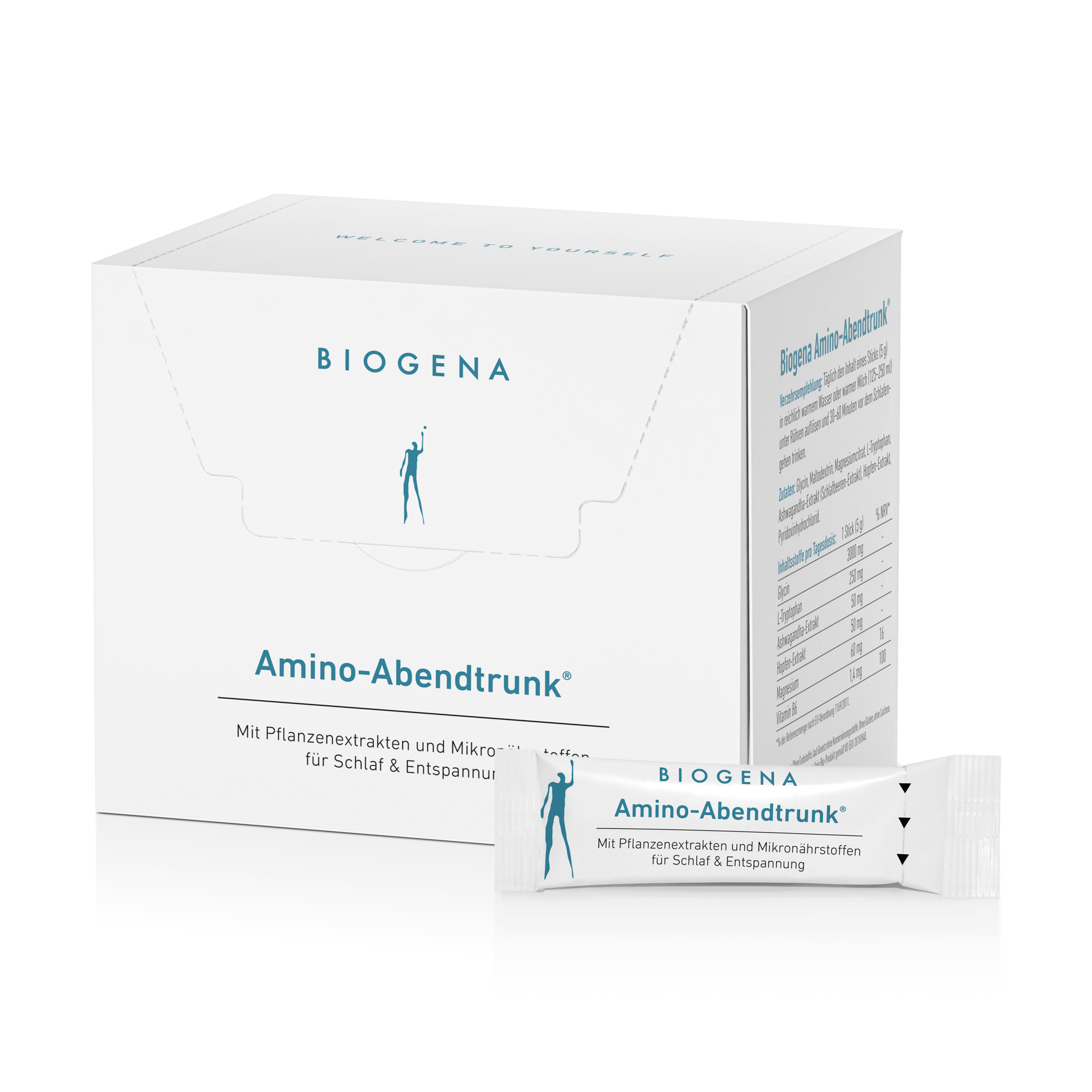 Biogena, Amino-Abendtrunk®, Cutie, alb, Cu extracte din plante și micronutrienți pentru somn & relaxare