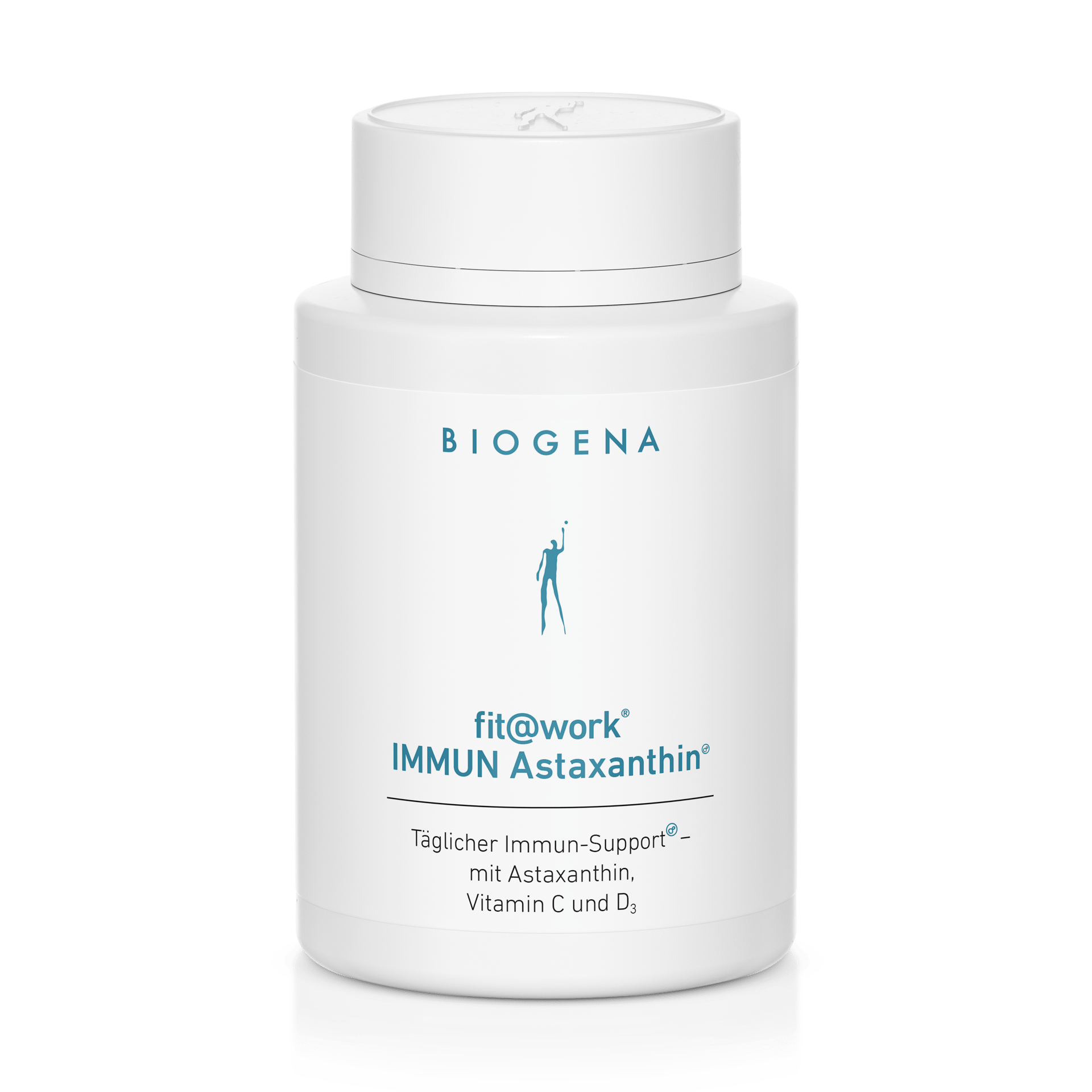 Biogena, fit@work® IMMUN Astaxanthin®, Flasche, weiß, Täglicher Immun-Support® – mit Astaxanthin, Vitamin C und D3