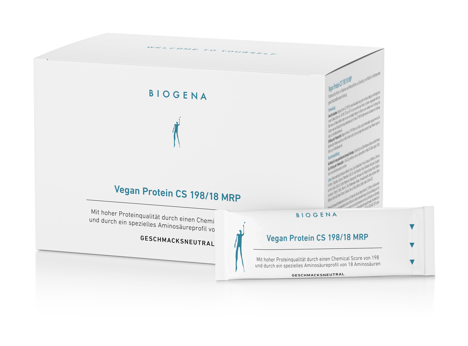 Biogena, Vegan Protein CS 198/18 MRP, Kartón, biela, S vysokou kvalitou bielkovín vďaka Chemical Score 198 a špeciálnemu aminokyselinovému profilu 18 aminokyselín